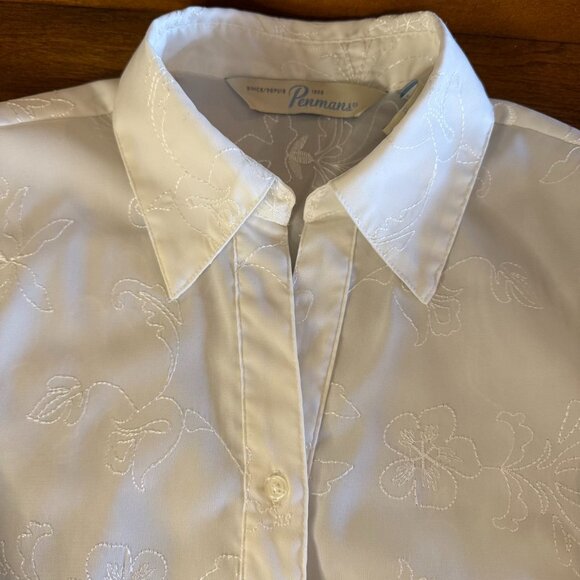 Penmans off white blouse 3/4 sleeves embroidered embellishment button up Size S - Picture 2 of 12